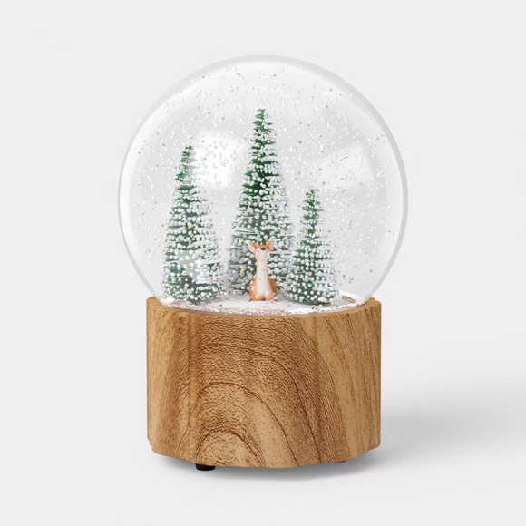 Threshold Flocked Tree Sitting Deer Musical Christmas Snow Globe - Picture 2 of 2